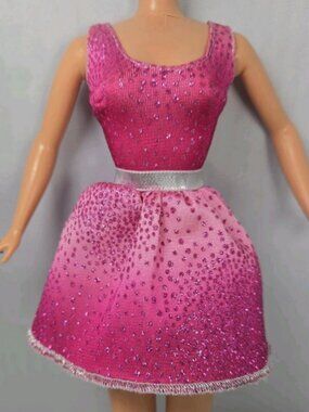 Vintage Doll Pink Dress Belted Sparkle Glitter Barbie My Scene Fashion Clothes